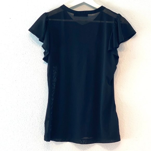 The Limited Black Sheer Short Ruffled Sleeve Blouse Shirt Top - Picture 3 of 9